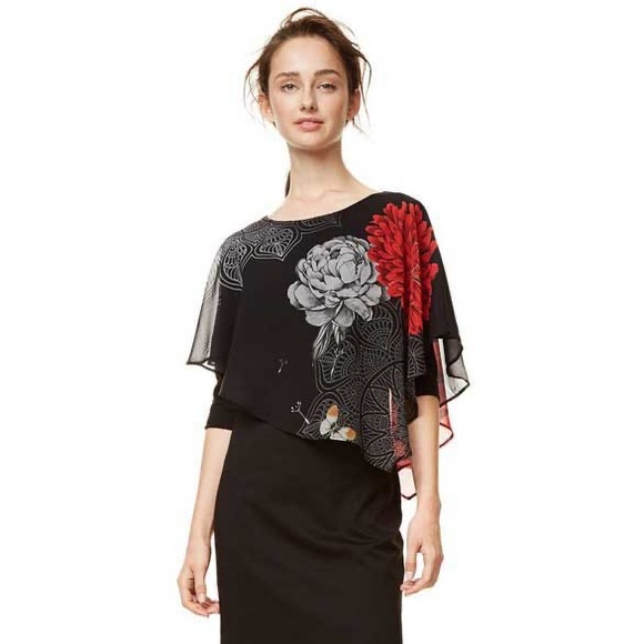 Desigual Alexandre Dress Black Chiffon Layers with Flowers XXL - Picture 5 of 16